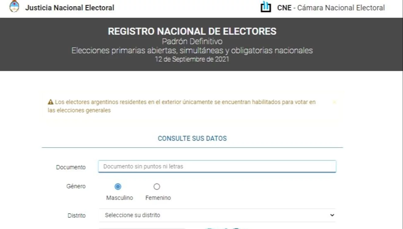 Ya podes consultar el padrón electoral para las PASO